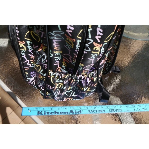Backpack Luv Betsey Johnson Hearts Bows Black Pink Lg Bag 6 Pockets Polyurethane